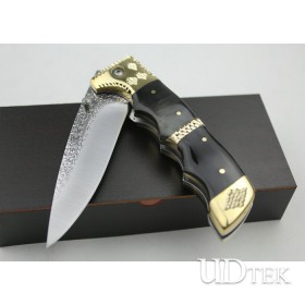High Quality Pattern Steel Folding Knife Collection Knife with Ox horn Handle UDTEK01215